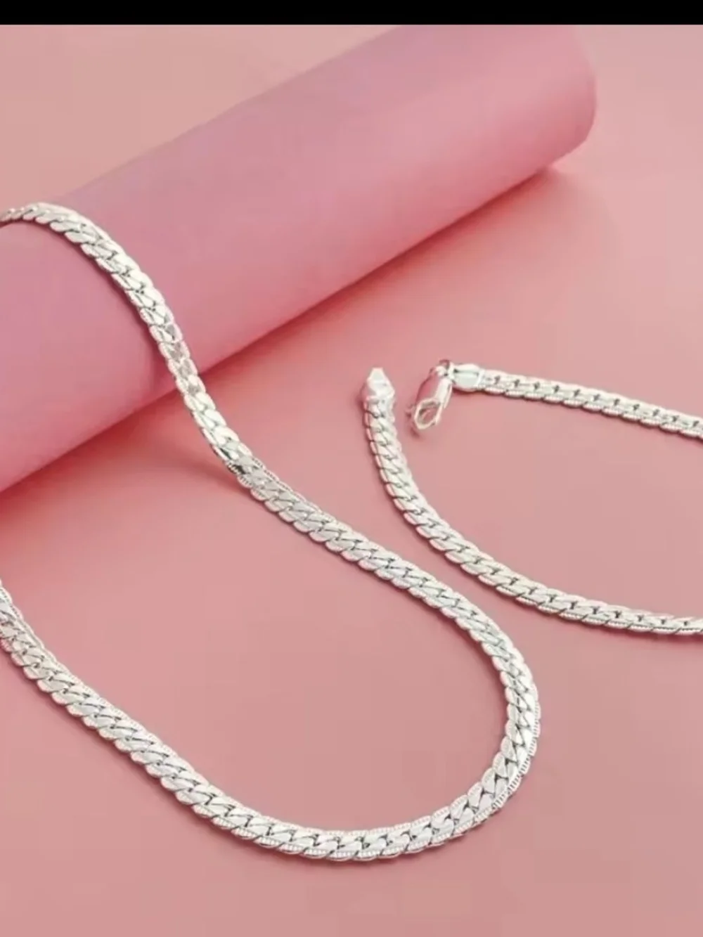 Silver Women’s Flat Herringbone Necklace and Bracelet Set